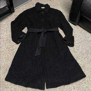 100% cashmere long Black Button-Up Coat with Belt- gorgeous!!!!